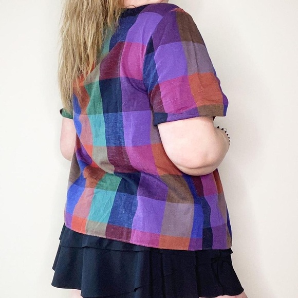plaid checkerboard multicolor little button up top 18w - Picture 3 of 4